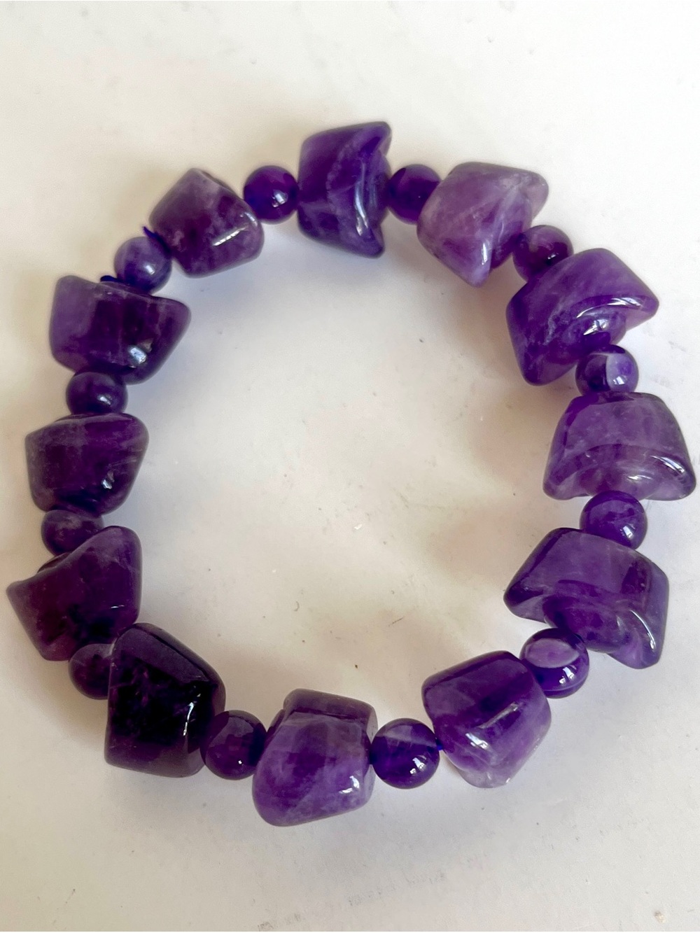 Hand Crafted Purple Amethyst Bead Stretch Bracelet